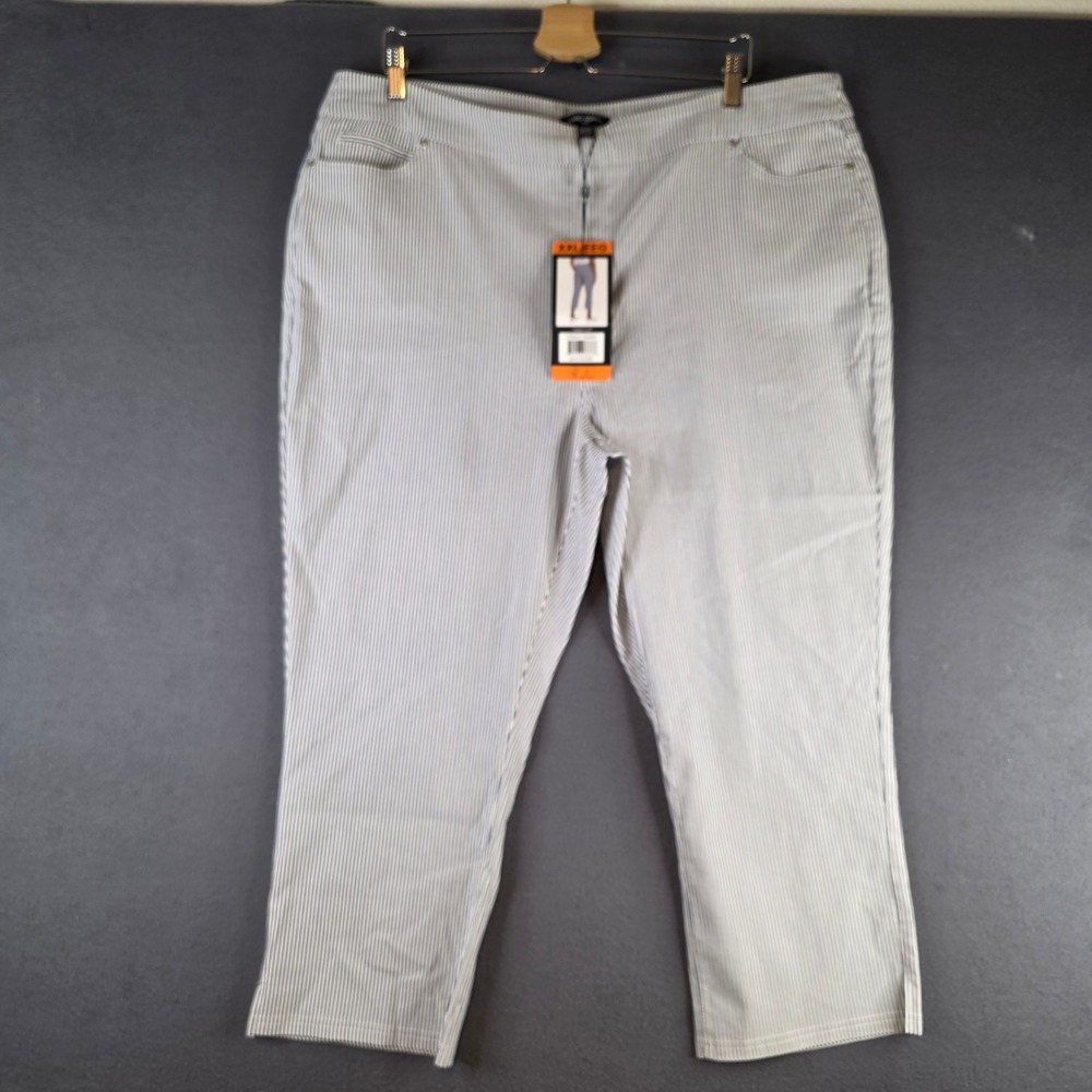 Mario Serrani Italy Pull On Pants Womens XXL Blue White Pinstripe Crop Stretch‎